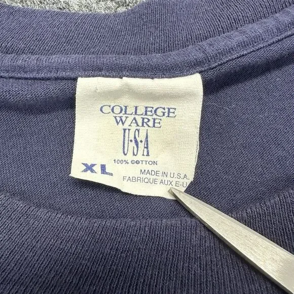 Vintage 90s College Ware Basketball T Shirt Men L Navy Single Stitch Made In USA - Picture 8 of 11